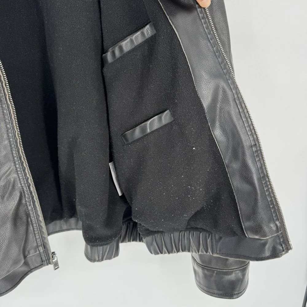 Columbia‎ Faux Leather Full Zip Heavy Bomber Jacket Men's XL Black Fleece Lined